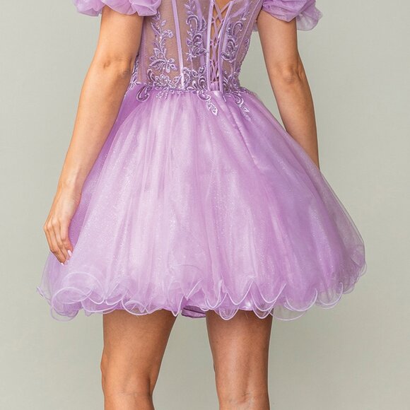 New Sage Off The Shoulder Mini Tulle Gown w/ Rhinestones Embroidery DQ 3379 - Picture 6 of 9